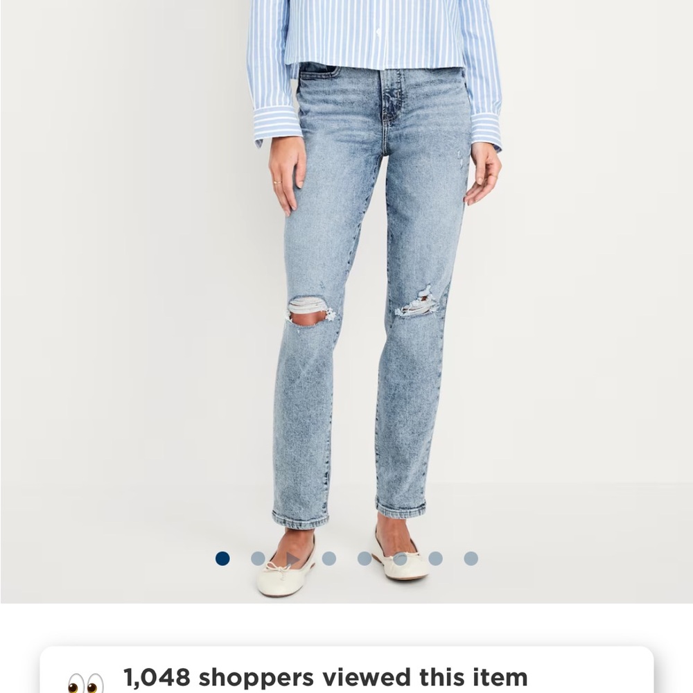 Old Navy High Rose O G Light Blue Straight Leg Jeans with Distressing